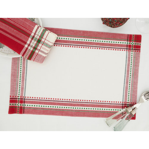 Saro Joyful Holiday Stripe Placemat and Napkin Set (4 Placemats + 4